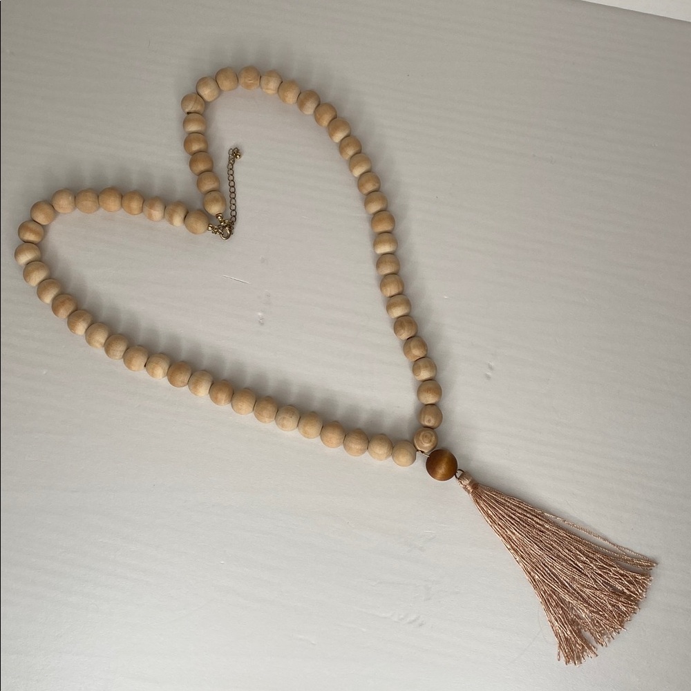 Wood Bead Mala-Style Necklace